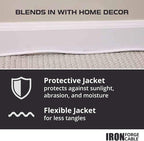 Iron Forge Cable 2 Prong Outdoor Extension Cord 50 ft, 16/2 SJTW 50 Foot White Extension Cord, Weatherproof - Great for Outdoor Lights, Deck, Patio