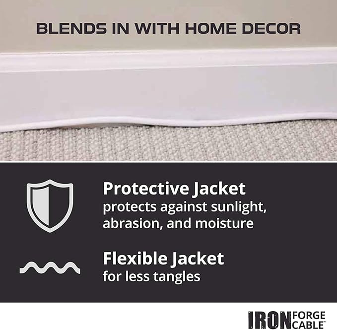 Iron Forge Cable 2 Prong Outdoor Extension Cord 10 ft, 16/2 SJTW 10 Foot White Extension Cord, Weatherproof - Great for Outdoor Lights, Deck, Patio