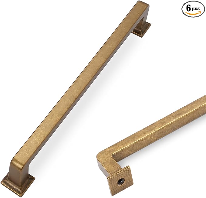COTYKILEY 6 Pack 7.5 Inch(192mm) Antique Brass Kitchen Cabinet Handles and Pulls - Vintage Drawer Handles in Aged Gold Bronze Finish