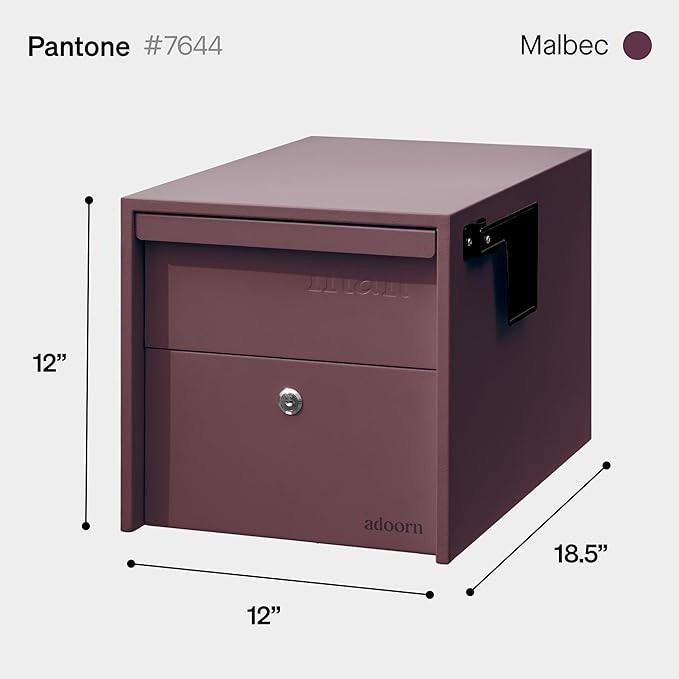 Adoorn Lockable Post Mount Mailbox | Small (Malbec), Size 12 x 12 x 18.5 (HxWxD) Anti-Theft Locking Mailbox with 2 Keys, Modern Mailbox with Flag, Weatherproof Mailboxes for Outside