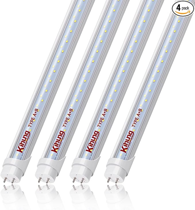 Kihung T8 Led Bulbs 4 Foot Type A+B Tube Light, 24W, 3120LM, 6000K Led Tube Lights 4ft, Plug and Play or Ballast Bypass, T8, T10, T12 Led Replacement for Fluorescent Tubes 4 Pack