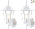 GRUENLICH Outdoor Wall Lantern, Wall Sconce as Porch Lighting Fixture with E26 Medium Base, Aluminum Housing Plus Glass, Water-Proof Rated, Bulb Not Included, White Finish, 2 Pack
