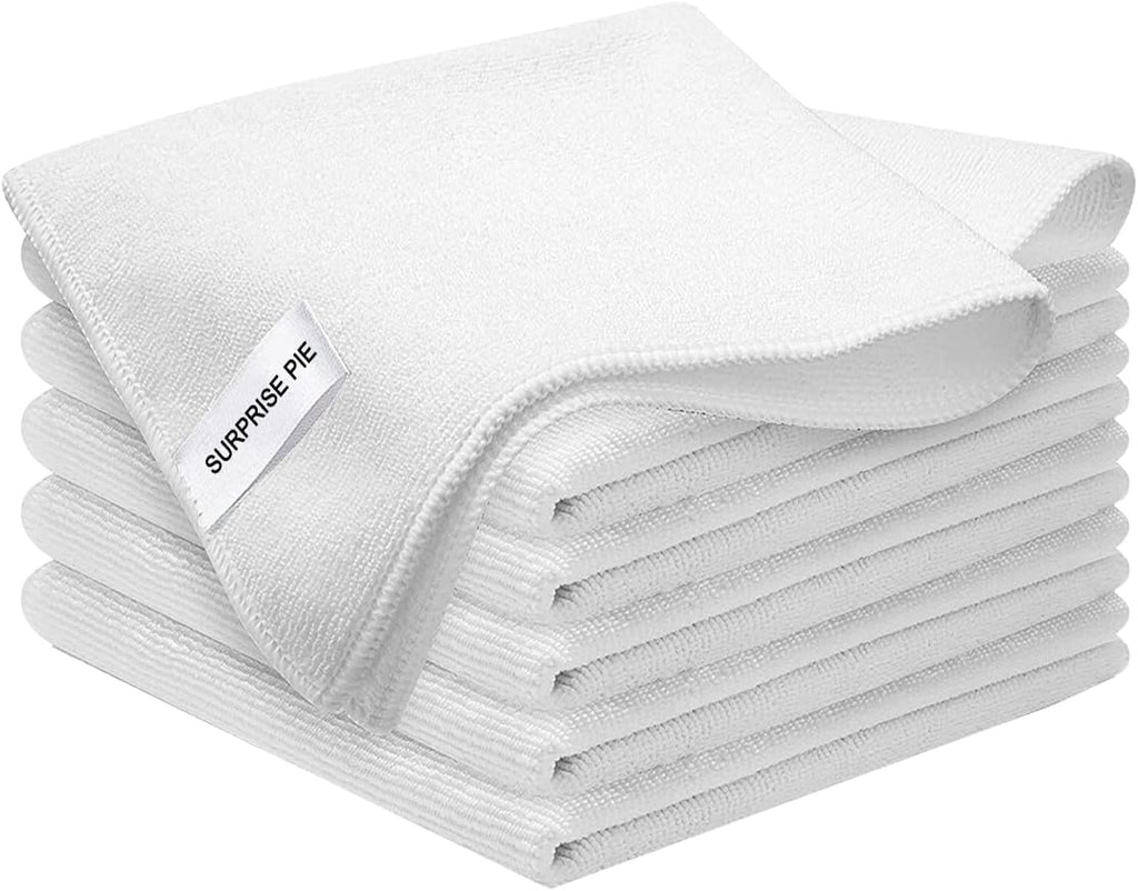White Microfiber Cleaning Cloth 6Pack Cleaning Rags Absorbant Lint Free Cloth for House, Kitchen, Car, Glass, Stainless Steel, Window, Boat Cleaner-12''x 12''-White