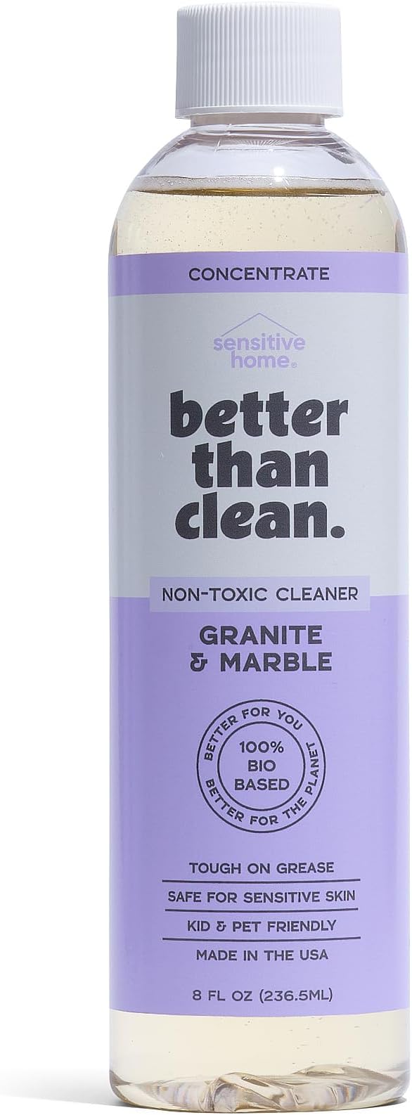 Marble & Granite Cleaner Concentrate - Plant-Based, Non-Toxic, Fragrance Free Cleaning Products - Slate, Marble, and Natural Stone Cleaner, – 8oz Makes 4 Bottles
