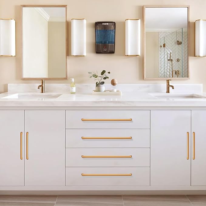 10 Pack 10 Inch(254mm) Hole Center Modern Brushed Champagne Bronze Cabinet Pull Handle Timeless Vanity Drawer Pull Handle Classic Cabinet Hardware for Kitchen Bathroom, Champagne(10x10)