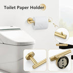 TNOMS 5-Piece Towel Bar Set Brushed Gold Bathroom Hardware Accessories Set Include 23.6in Towel Bar Toilet Paper Holder Towel Ring Upgraded Towel Hooks Towel Holder Set Stainless Steel Wall Mounted