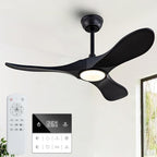 42-Inch Solid Wood Ceiling Fan with Lights, Remote Control, Dimmable, Reversible, Wood Blades, Power-Off Memory, Quiet DC Motor – Modern Black Ceiling Fan for Living Room, Bedroom, Patio