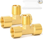 GASHER 2PCS Metals Brass Pipe Fitting Barstock Male Branch Tee T Adapter 1/2" NPT Female x 1/2" NPT Female x 1/2" NPT Male