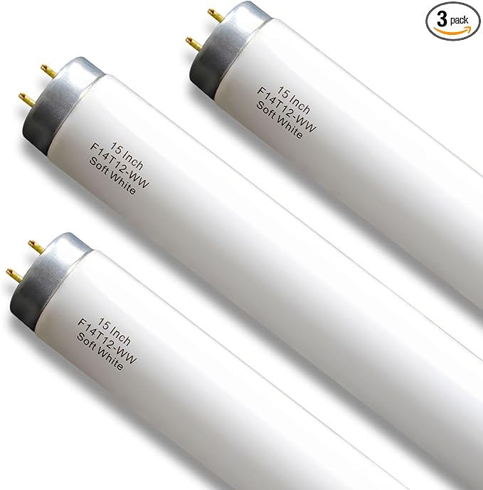 Valoisa 15 Inch F14T12 14 Watt T12 Soft White Fluorescent Bulb,14-Watt 14 3/4-Inch T12 Under Cabinet Light Bulb,3000K,G13 Base,3 Pack