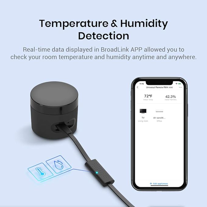 BroadLink Remote Sensor Accessory, Works with RM4 Mini and RM4 pro Smart Remote, Temperature and Humidity Monitor USB Cable