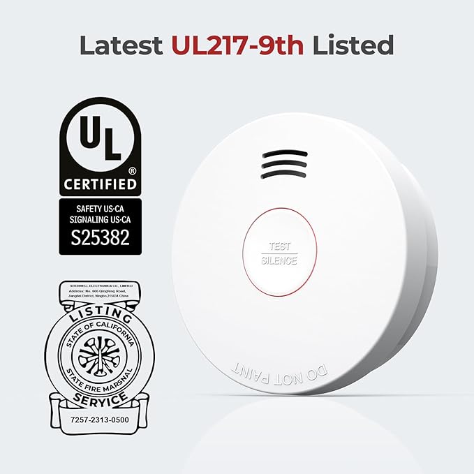 SITERLINK Smoke Detectors 10 Year Battery Operated,UL217-9th Listed Smoke Alarm with Test-Silence Button,Photoelectric Sensor Fire Alarms Smoke Detectors with LED Lights for Home, GS525A (1 Pack)