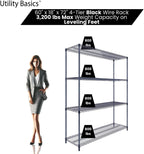 60"x18"x72" Black Premium Metal Steel Wire Shelving 4-Tier NSF 3200 LBS MAX Capacity Heavy Duty Storage Rack for Garages, Commercial Spaces, Hospitals, & Schools w/Premium Wheels