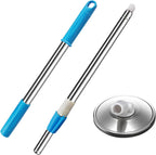 Spin Mop Replacement Mop Handle, 49-inch 360 Degrees Rotating Telescopic Replacement Mop Stick with Stainless Steel Disc for Spin Mop Bucket Cleaning System (Stainless Steel Disc, Blue)
