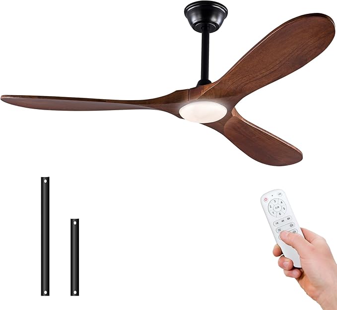 52 Inch Ceiling Fans with Lights and Remote, Wood Ceiling Fan with Light,3 Blade,6 Speed DC Motor Outdoor indoor for Patio,Living Room,Bedroom