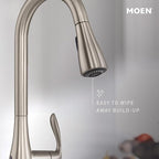 Moen Essie Matte Black Single Handle Pull-Down Sprayer Kitchen Faucet with Soap Dispenser, Reflex and Power Clean Technology, 87014BL