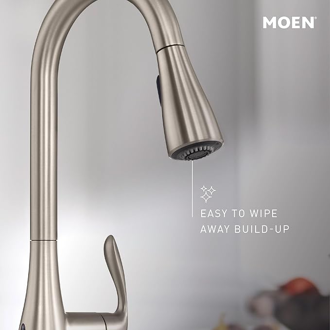 Moen Brecklyn Glacier White One-Handle Single-Hole Kitchen Faucet with Pull-Out Sprayer and Power Clean, Optional Deckplate Included, 87557W