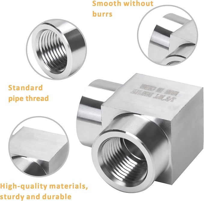 90 Degree Street Elbow - 3/8" NPT Female to 3/8" NPT Female Stainless Steel 304 Heavy Duty Forged Square Barstock Street Elbow Adapter Pipe Fitting (pack of 5)