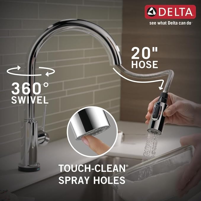 Delta Trinsic Chrome Touch Kitchen Faucet with Pull Down Sprayer, Modern Single Hole Touch On Kitchen Sink Faucet, Single Handle, Chrome 9159T-DST