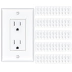 Amico 50 Pack Wall Outlet, 15 Amp Outlets, UL Listed, Tamper Resistant Standard Electrical Outlet, Decorator Receptacle with Wall Plate, Suitable for Home and Business, 125V/1875W, White