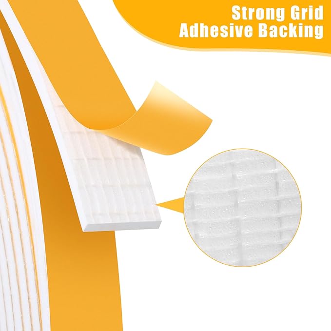 Weather Stripping Seal (1 Inch X 1/2 Inch) for Door Window, 10Feet High Density Foam Tape, Soundproofing, Insulation Strip, Door Sealers for Door Frame- White