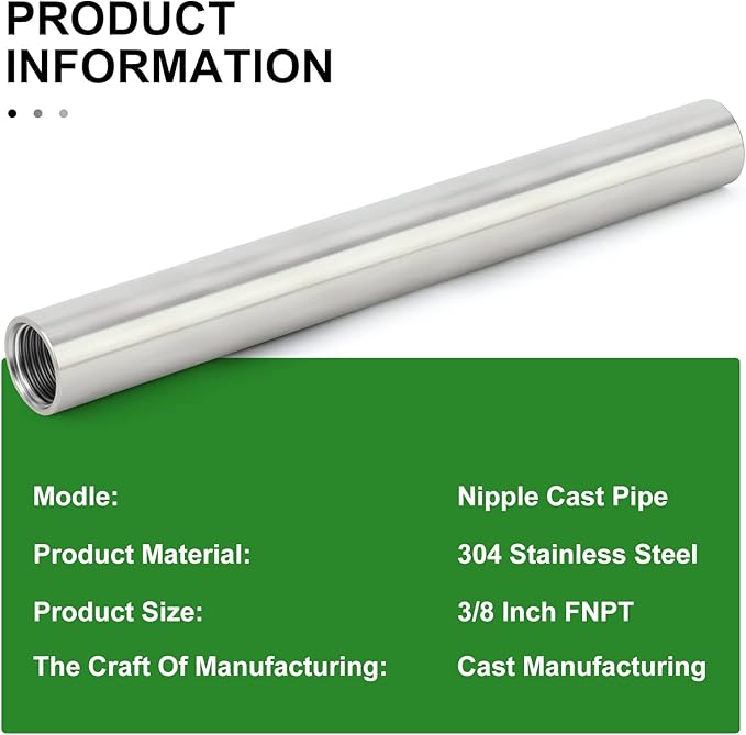 TAISHER 2PCS Stainless Steel Pipe Fittings, 3/8" NPT x 3/8" NPT Female Threaded, 10" Length Nipple Cast Pipe