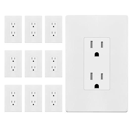 ENERLITES Matte White Decorator Receptacle with Screwless Wall Plate, Standard Electrical Wall Outlet, 15A 125V, Self-Grounding, 2-Pole, 3-Wire, UL Listed, 61502-TR-MWSID, 10 Pack, Tamper Resistant