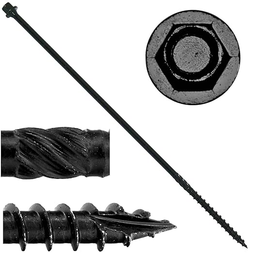 Jake Sales #14 X 12 Heavy Duty Black Timber/Log/Landscaping Wood Screws - Exterior Coated Heavy Duty Screws. 1 x Full Box - 250 Screws