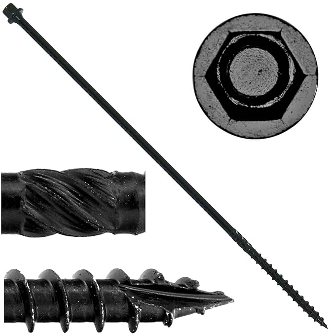 #14 X 12 Heavy Duty Black Timber/Log/Landscaping Wood Screws - Exterior Coated Heavy Duty Screws (50 Count - Heavy Duty Black Log Wood Screws)