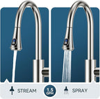 FORIOUS LED Kitchen Faucet with Pull Down Sprayer, Brushed Nickel, Single Handle Modern Stainless Steel Sink Faucet with Temperature Digital Display, Suitable for Farmhouse Camper Rv Bar