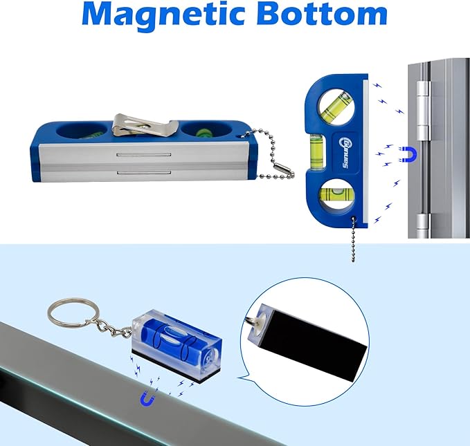 Sanung Magnetic Level Set, 2PCS Portable Bubble Torpedo + 2PCS Acrylic Spirit Levels with Keychain for Quick Attach, 45 90 180 Degree Measurement
