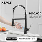 AIMADI Touchless Kitchen Faucet with Pull Down Sprayer, Sensor Smart Hands-Free Single Handle Spring Matte Black Kitchen Faucets, Motion Sensor Sink Faucet with Pull Out Sprayer