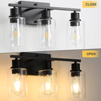 EMONG 3-Lights Bathroom Light Fixtures, Matte Black Vanity Light with Glass Shade, Modern Wall Sconces Lighting for Bathroom,Mirror,Farmhouse,Hallway