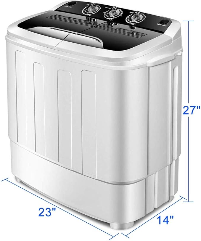 Waterjoy Portable Washing Machine, 13lbs Capacity Twin Tub Mini Washer and Dryer Combo for Apartments, Dorms, RVs, Black and White