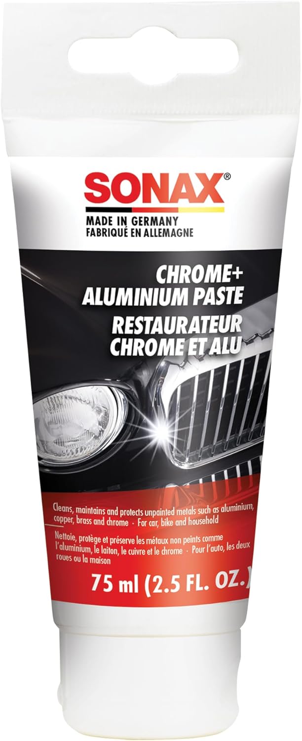 Sonax Chrome & Aluminum Paste | Gentle Cleaner & Protector for Chrome, Aluminum, Brass & Copper | Removes Rust & Corrosion | Restores Shine & Prevents Tarnishing | 308000 | 75ml