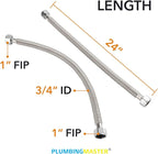 Stainless Steel Corrugated Water Heater Connector, 24-Inch, 1” FIP* 1” FIP hot and cold Corrugated Water flexible hose, Leak-Proof, 10-Year Warranty, 2-pack