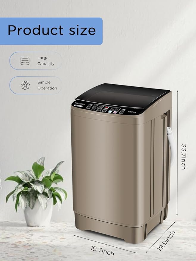 17.7 lbs Full-Automatic Washing Machine with LED Display, Laundry Washer with Drain Pump, 10 Wash Programs 8 Water Levels Washer & Spinner for Home, Apartment, Dorms, Gold