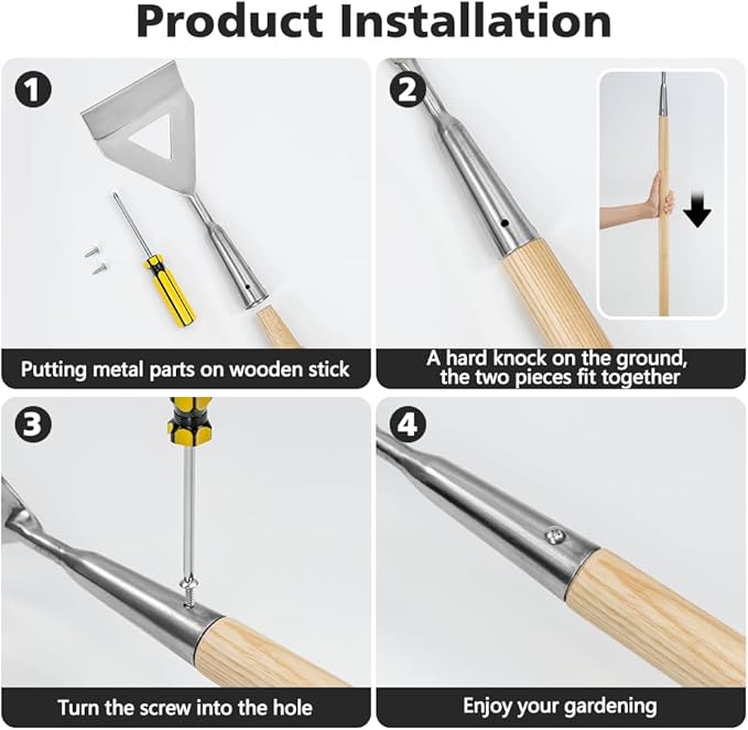 Berry&Bird Dutch Hoe, Stainless Steel Head with Wooden Handle Weeder, Women Heavy Duty Garden Tool for Weeding and Cultivating