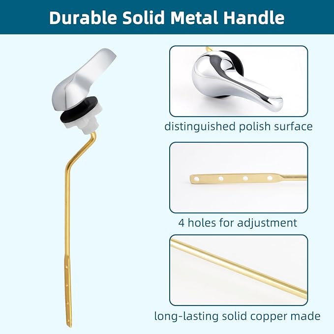Hygie Rinse Metal Toilet Handle Replacement Kit Universal Side Mount Fit, Toilet Lever Compatible with American Standard/Glacier Bay/Gerber, Toilet Flush Handle with Flapper Chain, White