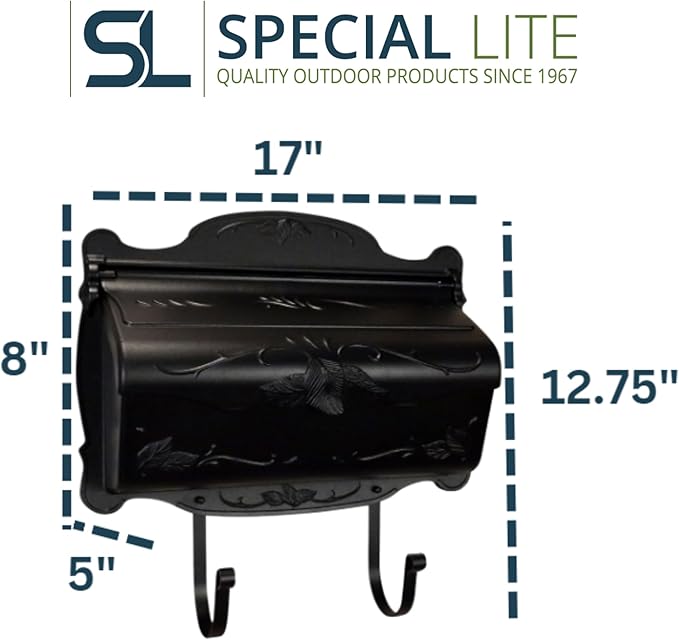 Special Lite Floral Horizontal Wall Mount Mailbox - Black Aluminum Mailbox for Wall Mount - SHF-1001-BLK