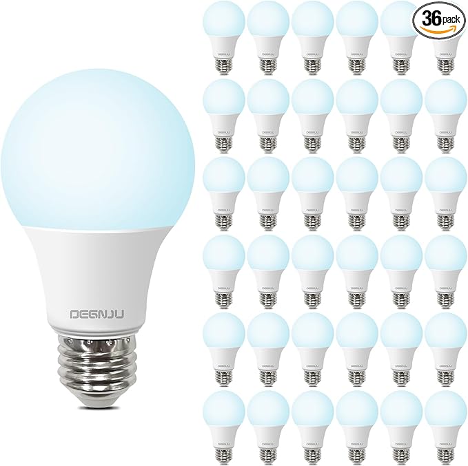 36 Pack LED Light Bulbs 60 Watt Equivalent, A19 5000K Daylight, 800 Lumens, E26 Base, Non-Dimmable, 8 Watt Energy Efficient LED Bulbs for Home Lighting