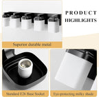 5-Light Black Bathroom Light Fixtures, E26 Base Vanity Lights for Bathroom Mirror Lamp with Milky White Square Glass Shade, Modern Wall Sconce Light Kitchen Light Fixtures Led Vanity