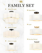 Black Semi Flush Mount Ceiling Lights, 5-Light 18" Ceiling Light Fixtures with Double Fabric Shade in Quatrefoil Shape, Drum Light for Nursery Bedroom, AD-22007-5SF-BK