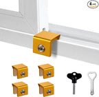 Window Locks for Up and Down Windows 4 Pack Window Stopper Sliding Window Lock for Vertical Horizontal Sliding Windows Doors with Key Aluminum Window Security Locks Child Proof(Golden Small)