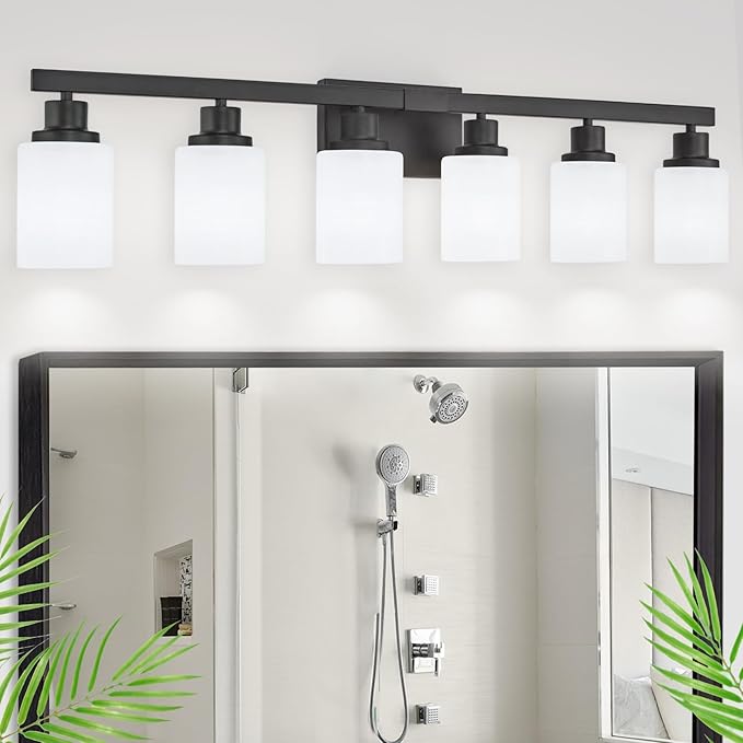 6-Light Black Vanity Lights, 38'' Modern Bathroom Vanity Lighting Fixtures for Mirror, Matte Bathroom Lighting Fixtures, Black Wall Sconces for Bedroom Living Room