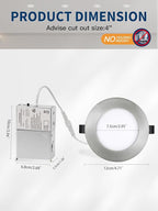 4-inch LED Recessed Lights - Slim Recessed Ceiling Light with Junction Box, 9W 5CCT Canless Lighting Fixture, Dimmable, Easy Install for Bedroom, Kitchen, Living Room, 12 Pack, Brushed Nickel