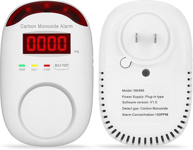 Koabbit Carbon Monoxide Detector - Plug in CO Level Monitor Alarm with Digital Display Sound & Light Warning for Home/Apartments/Hotel,Accurate & Easy to Install (White)
