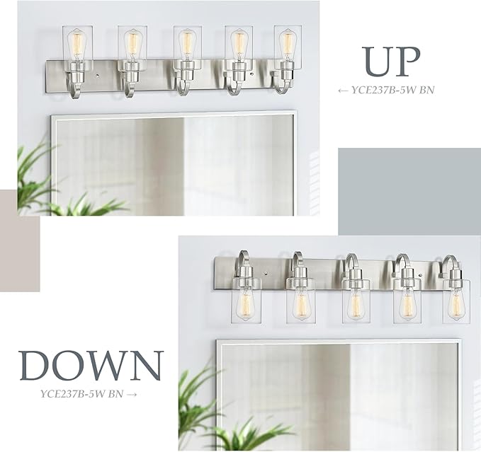 Emliviar 5-Light Bathroom Vanity Light Fixture, 37" Bath Wall Light Fixtures in Brushed Nickel Finish with Clear Glass, YCE237B-5W BN