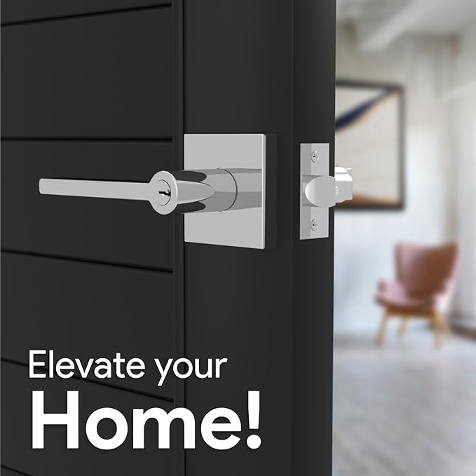 Mega Handles - Prime Entrance Handle, Entry Lever Door Handle, Heavy Duty Square Locking Lever Set for Left or Right-Handed Doors, Interior/Exterior Door Levers - Polished Chrome