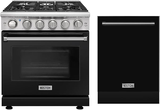 30 inch Freestanding Natural Gas Range or Liquid Propane Gas Range with 5 Burners, Large Capacity 24 inch Top Control Built-In Dishwasher with Third Rack, in Stainless Steel (Black)
