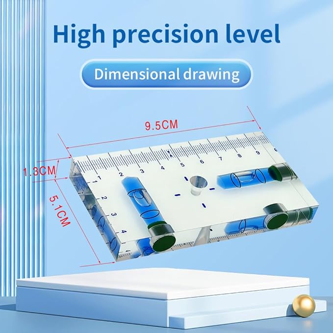Transparent Rectangular high-Precision T-Shaped Level Integrated Small Household Magnetic Water Level (blue, 95 * 51 * 13mm)